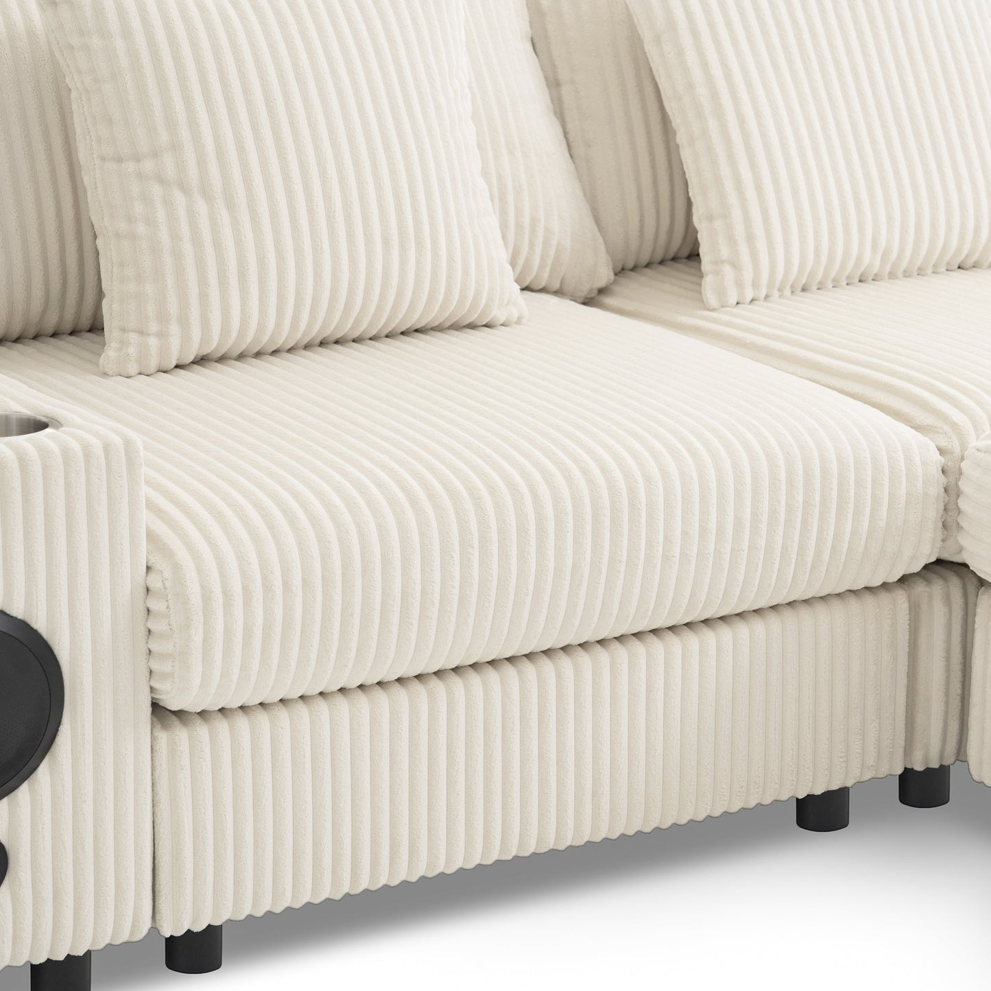 [VIDEO]141.5*64'' Corduroy Sectional Sofa with Bluetooth Speakers,