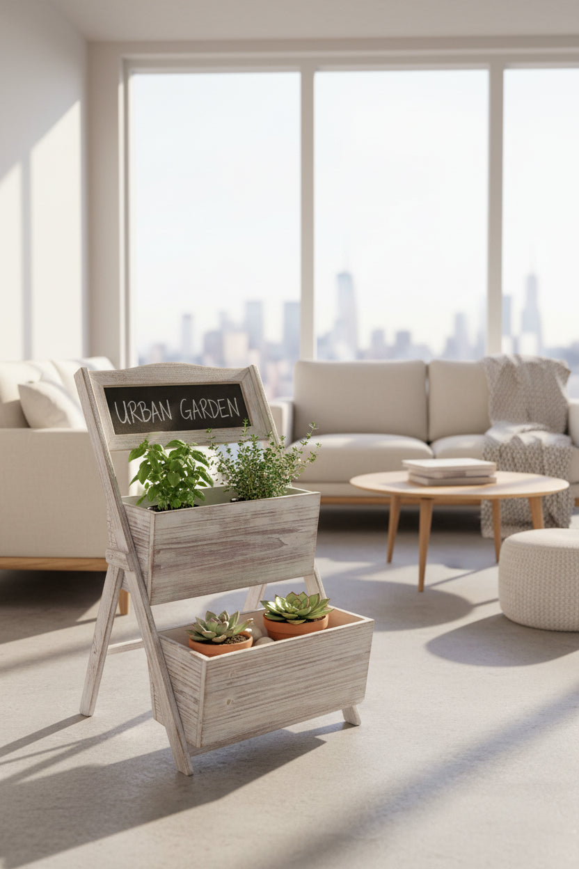Home Garden Decorative Wood Shelf in Whitewash Gray
