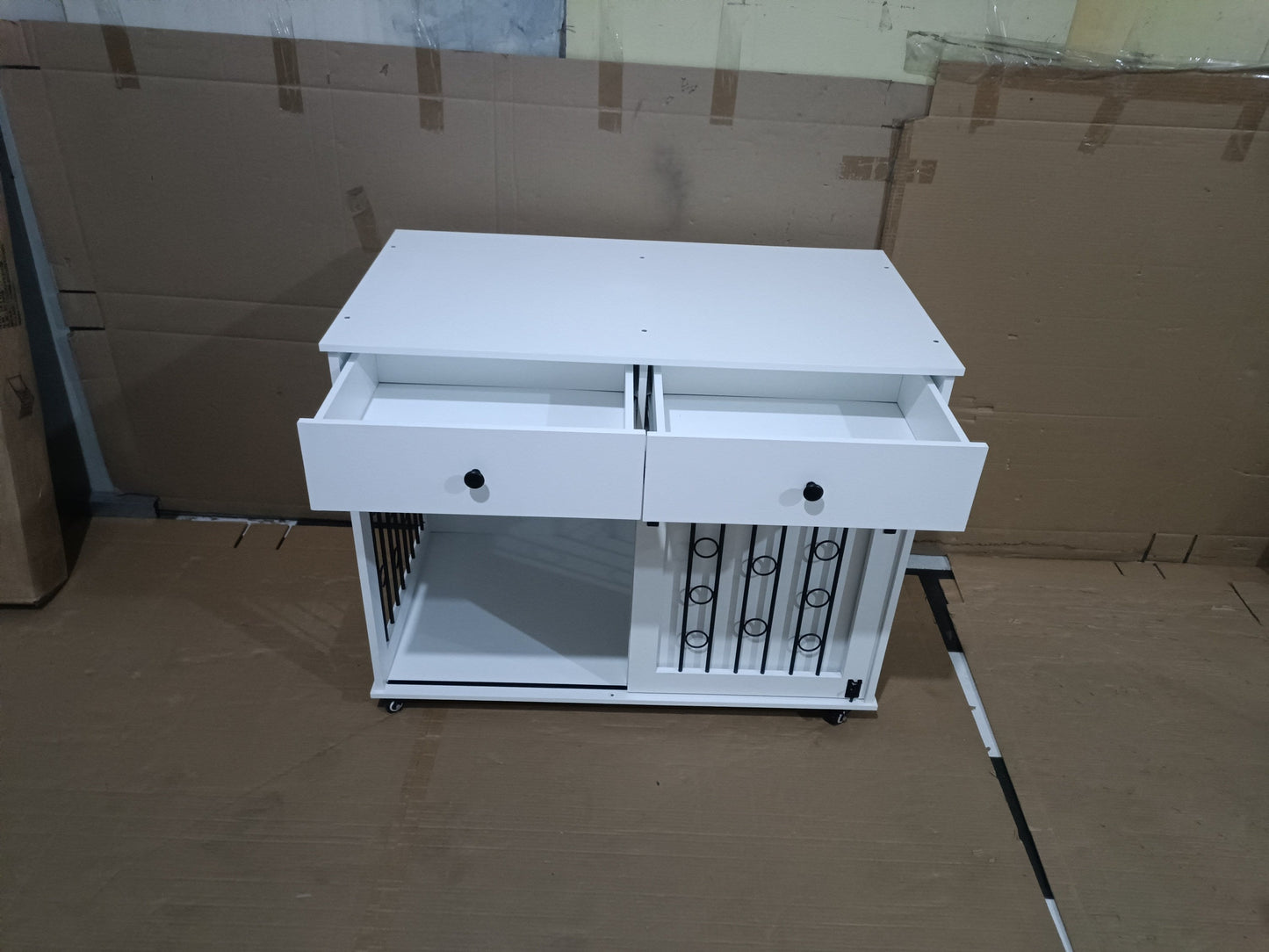 Modern Wooden Dog Crate Furniture with Sliding Barn Door – MDF Indoor