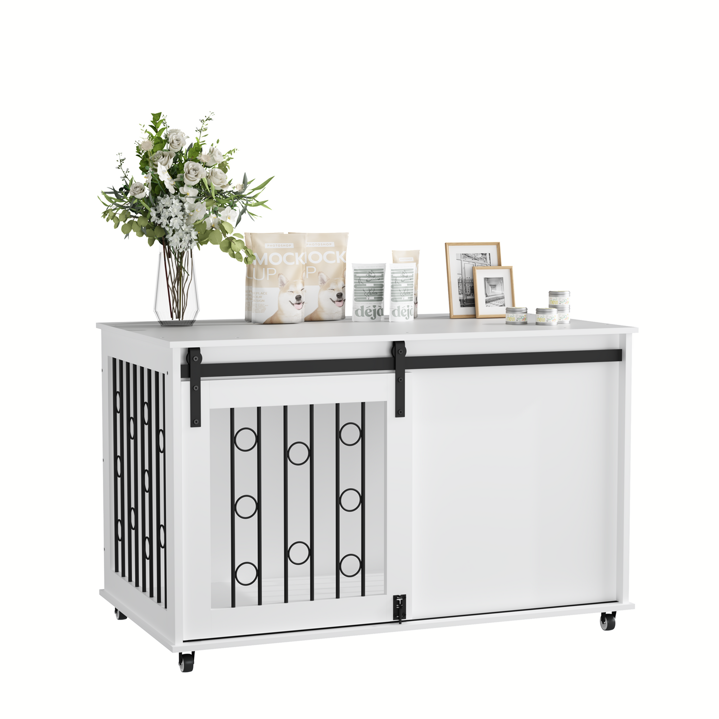 Modern Wooden Dog Crate Furniture with Sliding Barn Door – MDF Indoor
