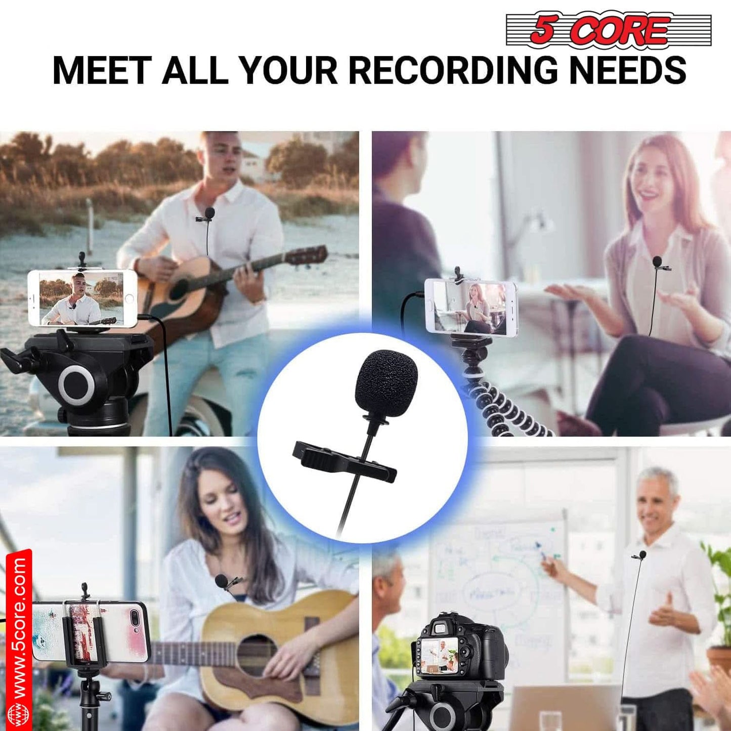 5Core Lavalier Microphone Clip On Professional Grade 3.5mm Lav Lapel