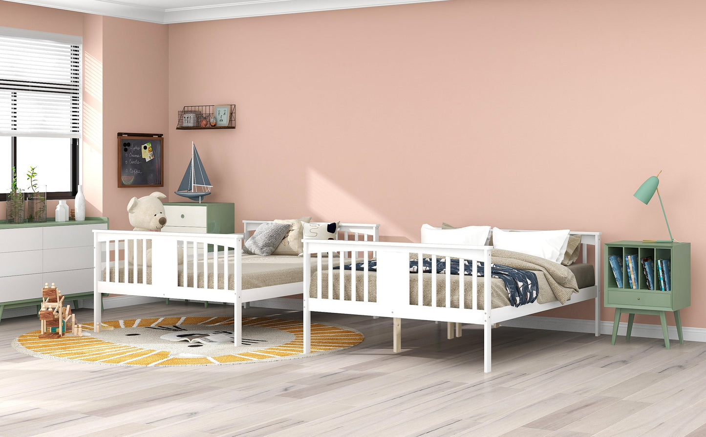Full over Full Bunk Bed with Ladder for Bedroom, Guest Room Furniture