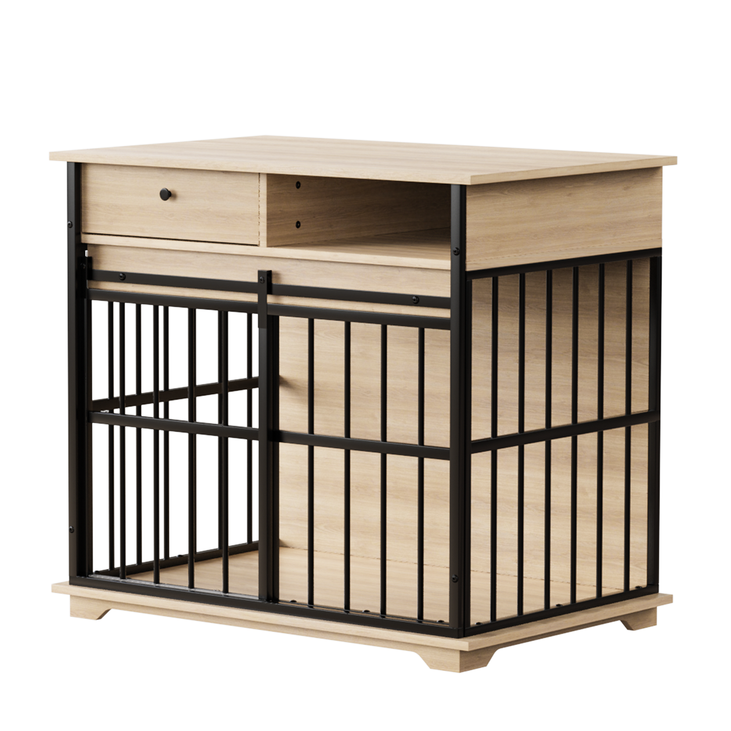 Modern Wooden Dog Crate Furniture with Tray, Large Indoor Pet Kennel