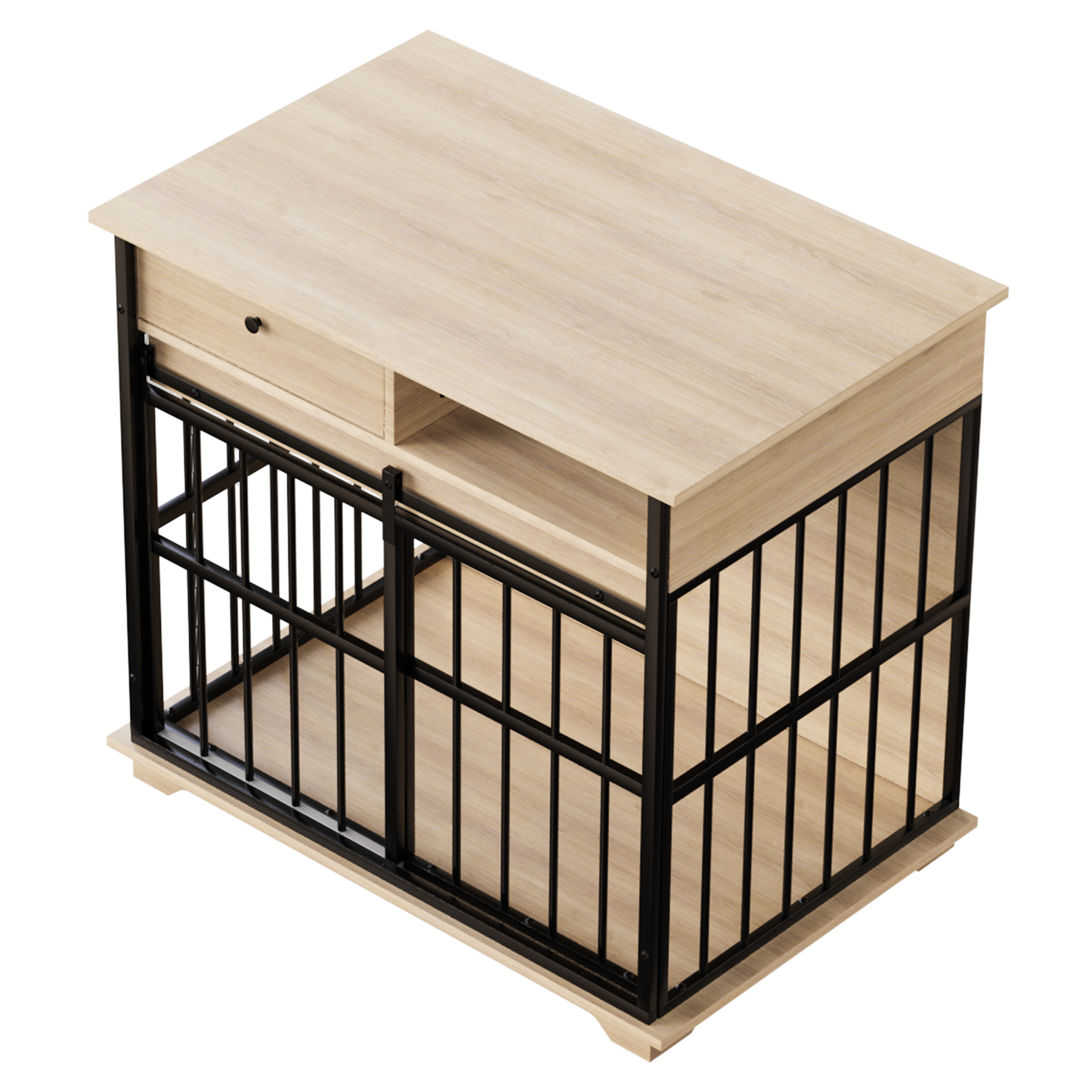 Modern Wooden Dog Crate Furniture with Tray, Large Indoor Pet Kennel