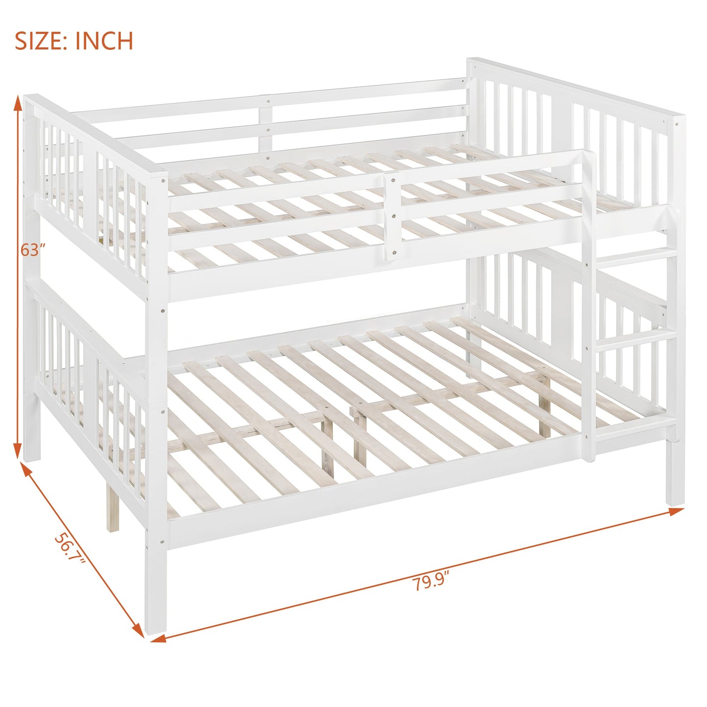 Full over Full Bunk Bed with Ladder for Bedroom, Guest Room Furniture