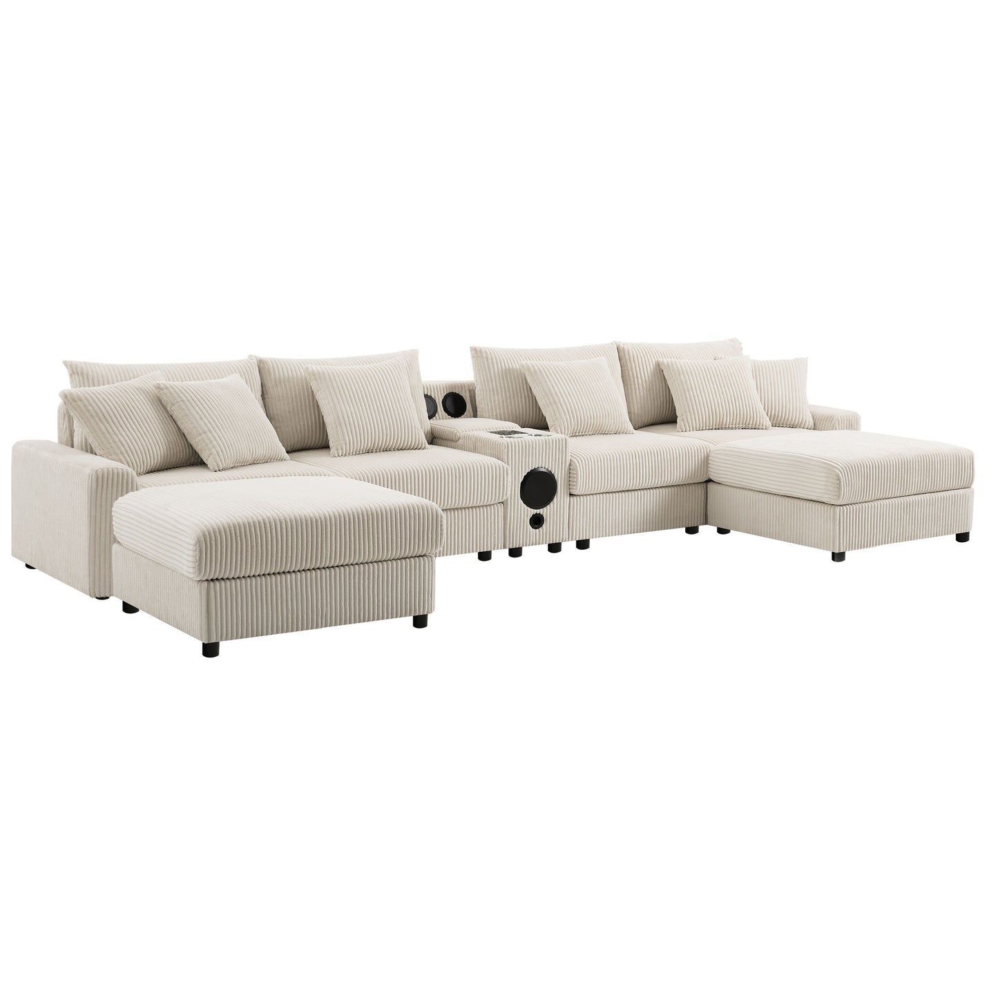 [VIDEO]141.5*64'' Corduroy Sectional Sofa with Bluetooth Speakers,