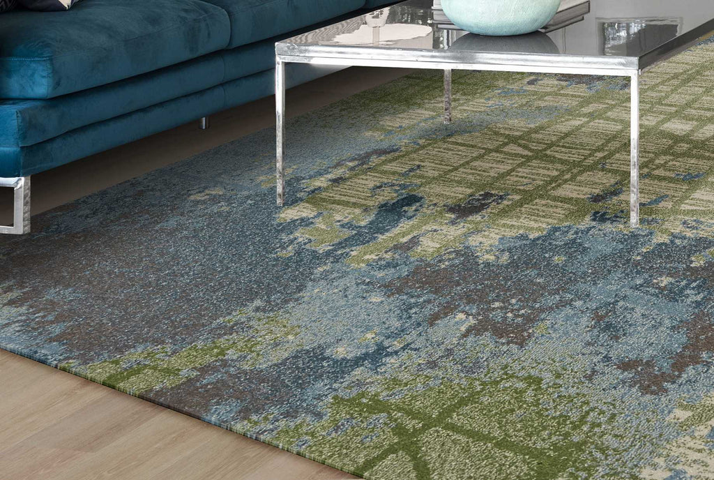 5inchesx8inches Green Blue Machine Woven Abstract Indoor Area Rug
