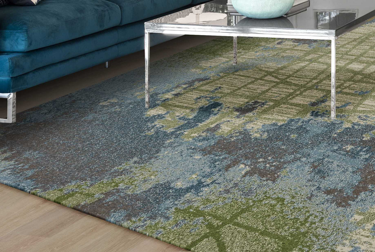 5inchesx8inches Green Blue Machine Woven Abstract Indoor Area Rug
