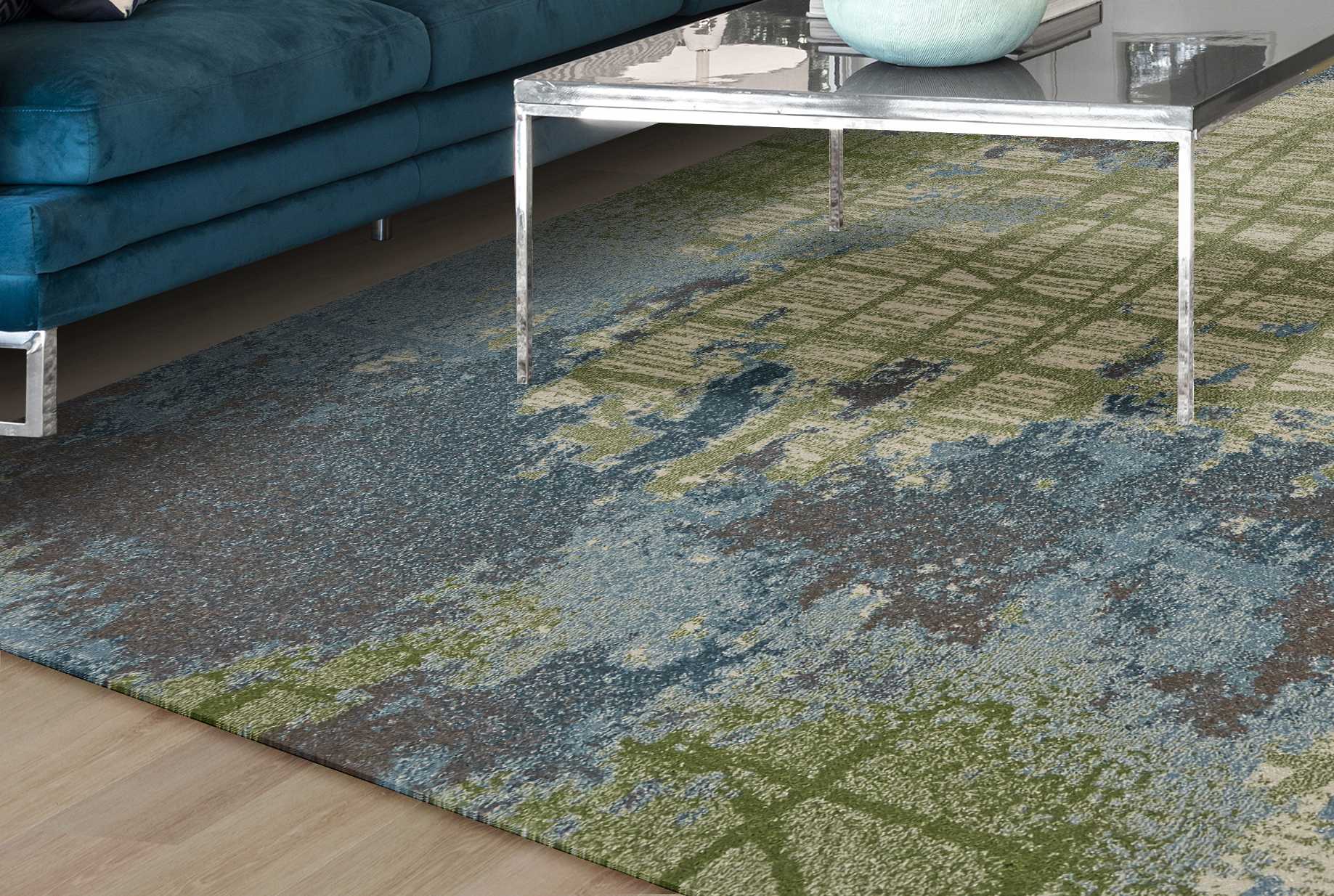 5inchesx8inches Green Blue Machine Woven Abstract Indoor Area Rug