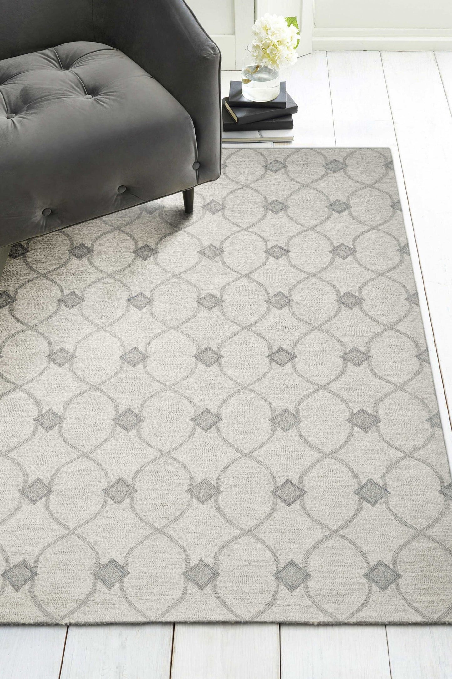 5inchesx7inches Ivory Hand Tufted Wool Ogee Indoor Area Rug