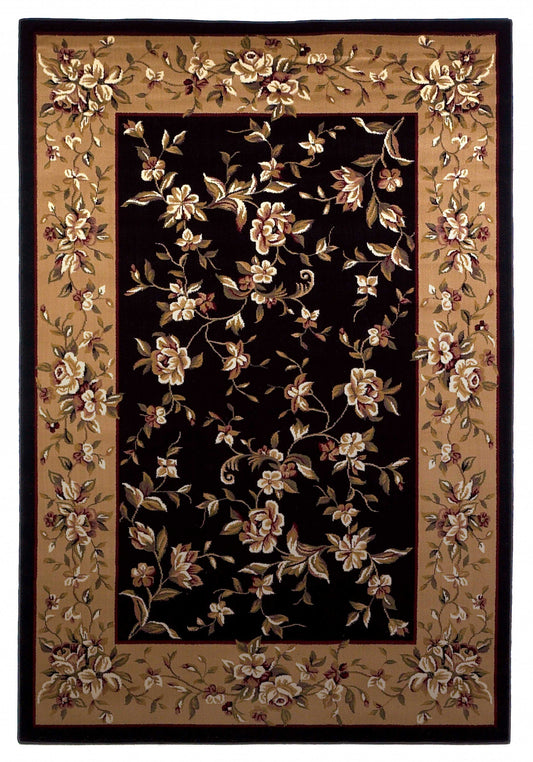 7inches Octagon Black or Beige Floral Bordered Indoor Area Rug