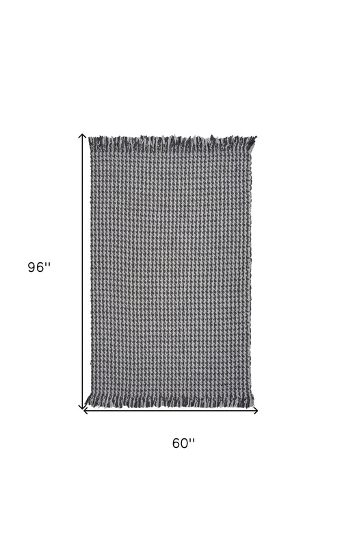 5inchesx8inches Grey Hand Woven Houndstooth Indoor Area Rug