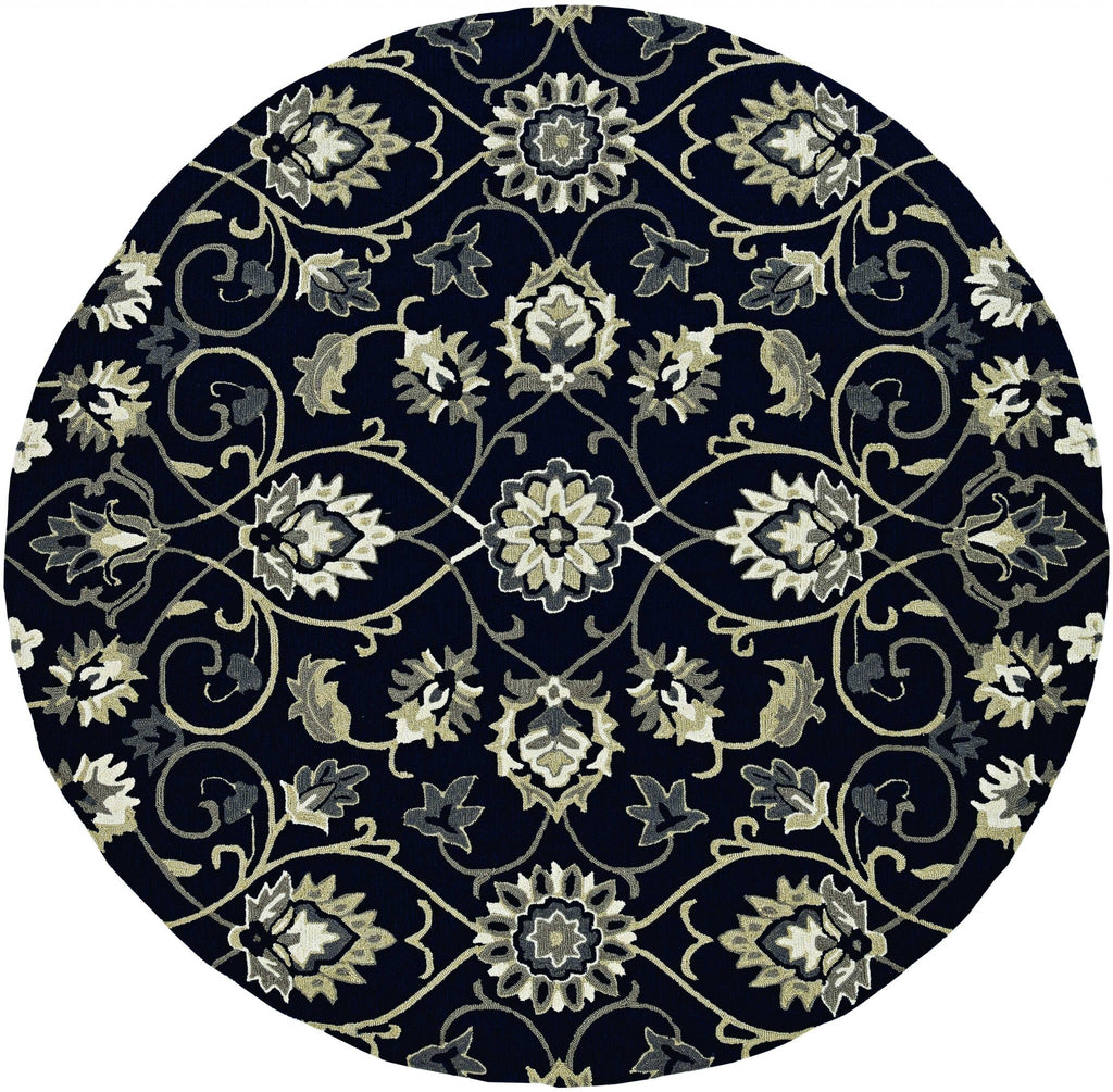 5inches x 7inches Navy Floral Vines Indoor Outdoor Area Rug
