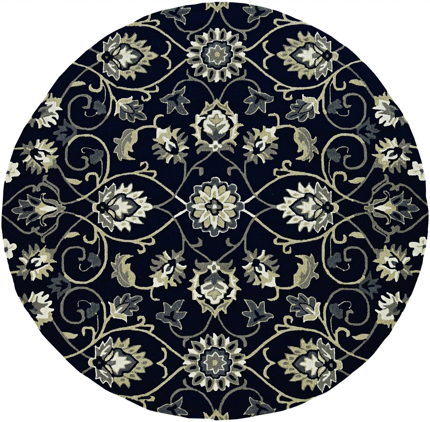 5inches x 7inches Navy Floral Vines Indoor Outdoor Area Rug