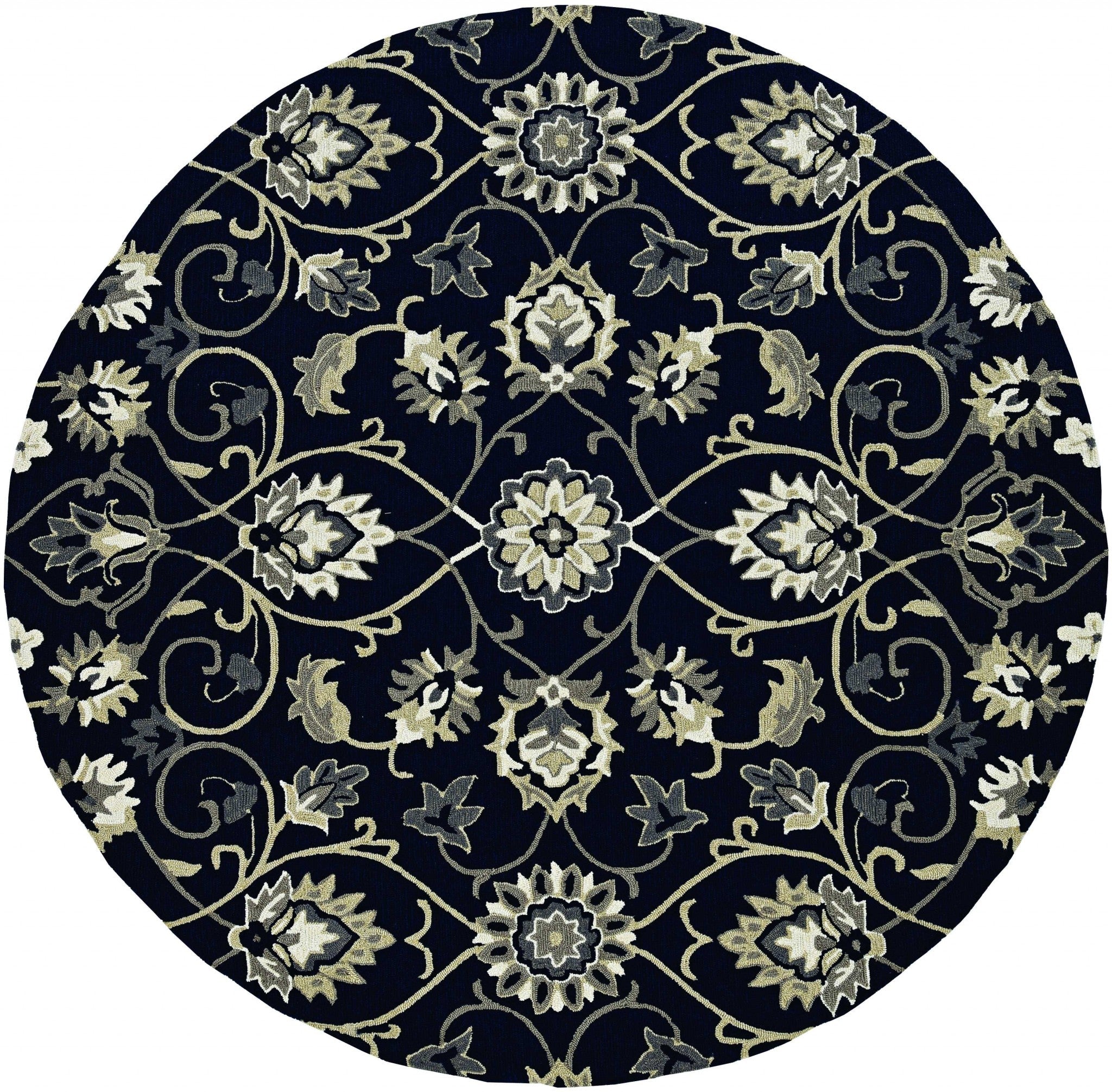 5inches x 7inches Navy Floral Vines Indoor Outdoor Area Rug