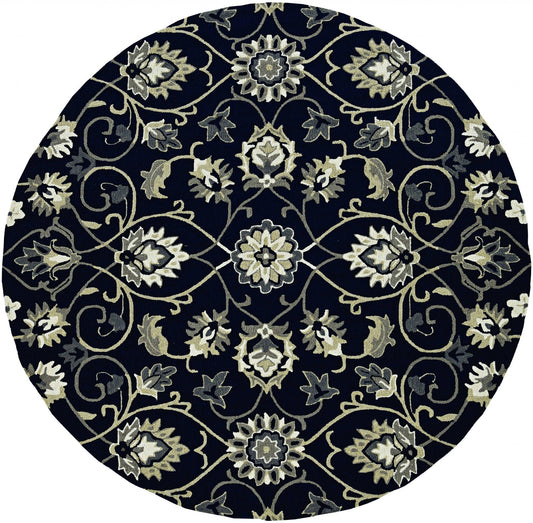 5inches x 7inches Navy Floral Vines Indoor Outdoor Area Rug
