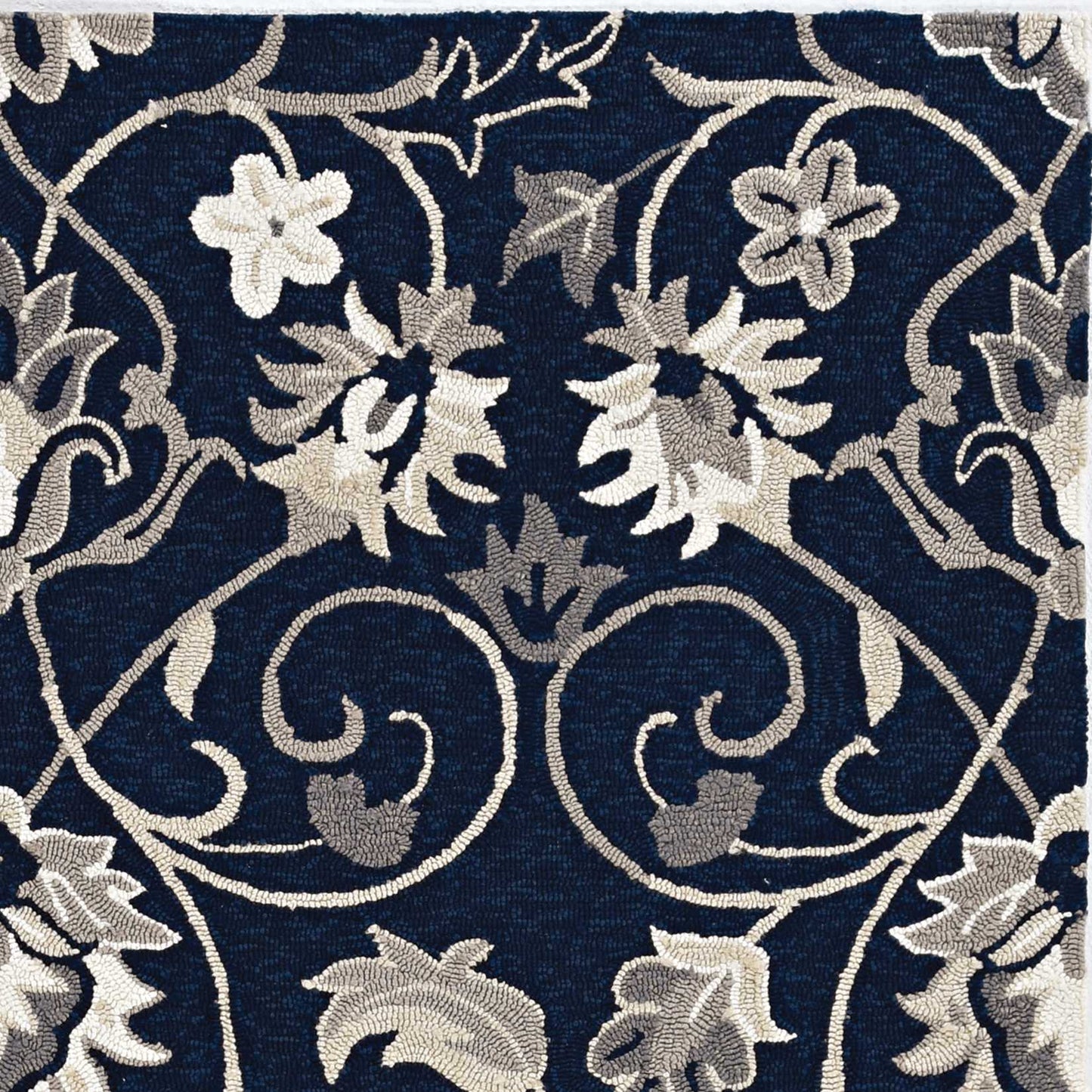 5inches x 7inches Navy Floral Vines Indoor Outdoor Area Rug