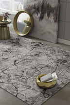 6inches x 9inches Ivory or Grey Abstract Design Indoor Area Rug