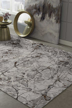 6inches x 9inches Ivory or Grey Abstract Design Indoor Area Rug