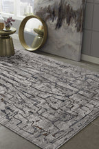 5inchesx8inches Grey Machine Woven Abstract  Indoor Area Rug