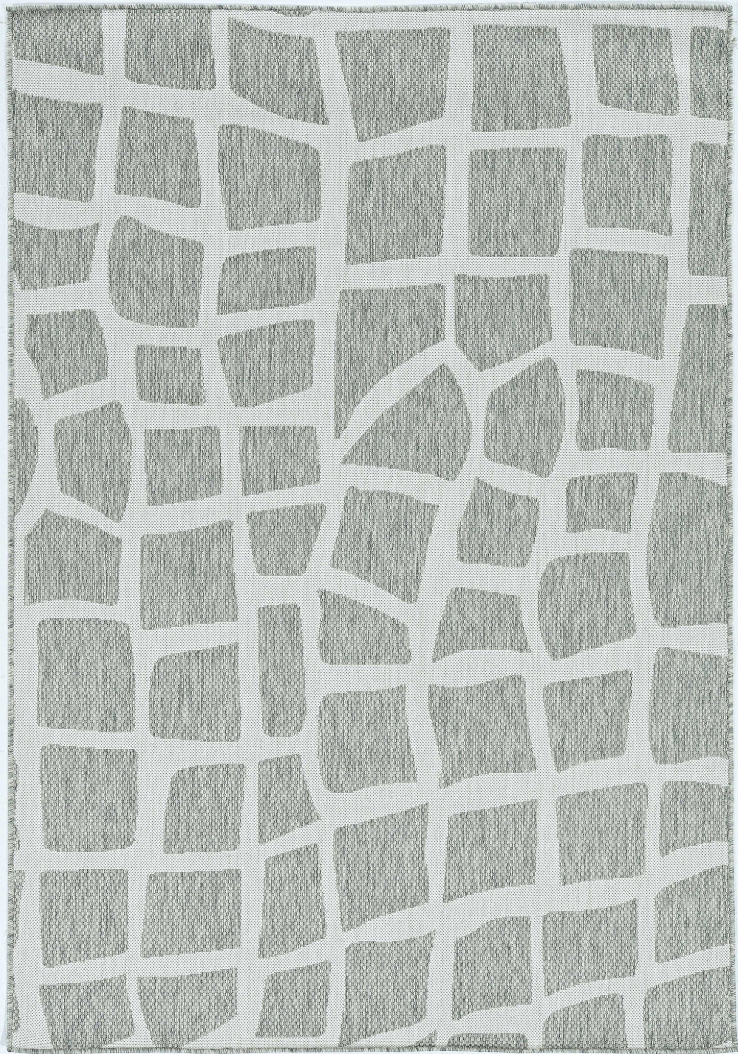 8inches Round Ivory or Grey Abstract Tiles Indoor Outdoor Area Rug