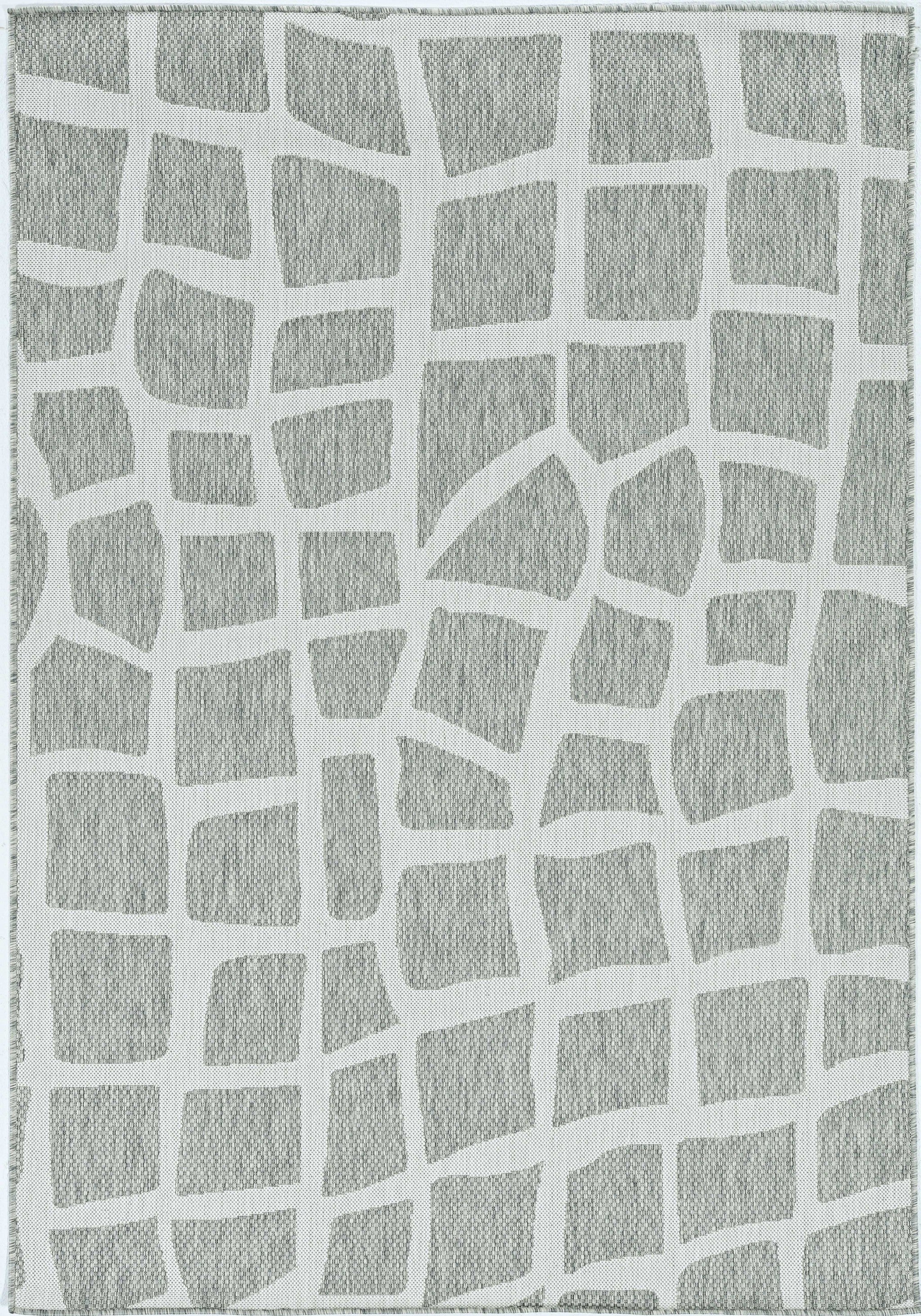 8inches Round Ivory or Grey Abstract Tiles Indoor Outdoor Area Rug