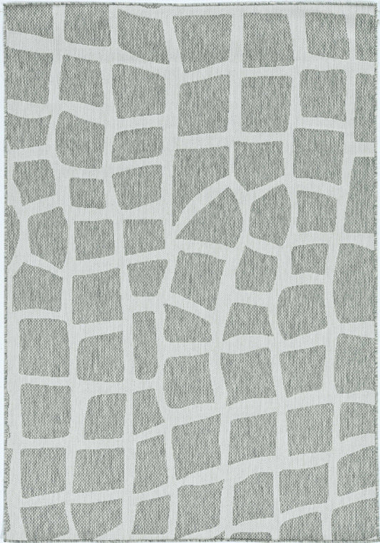 8inches Round Ivory or Grey Abstract Tiles Indoor Outdoor Area Rug