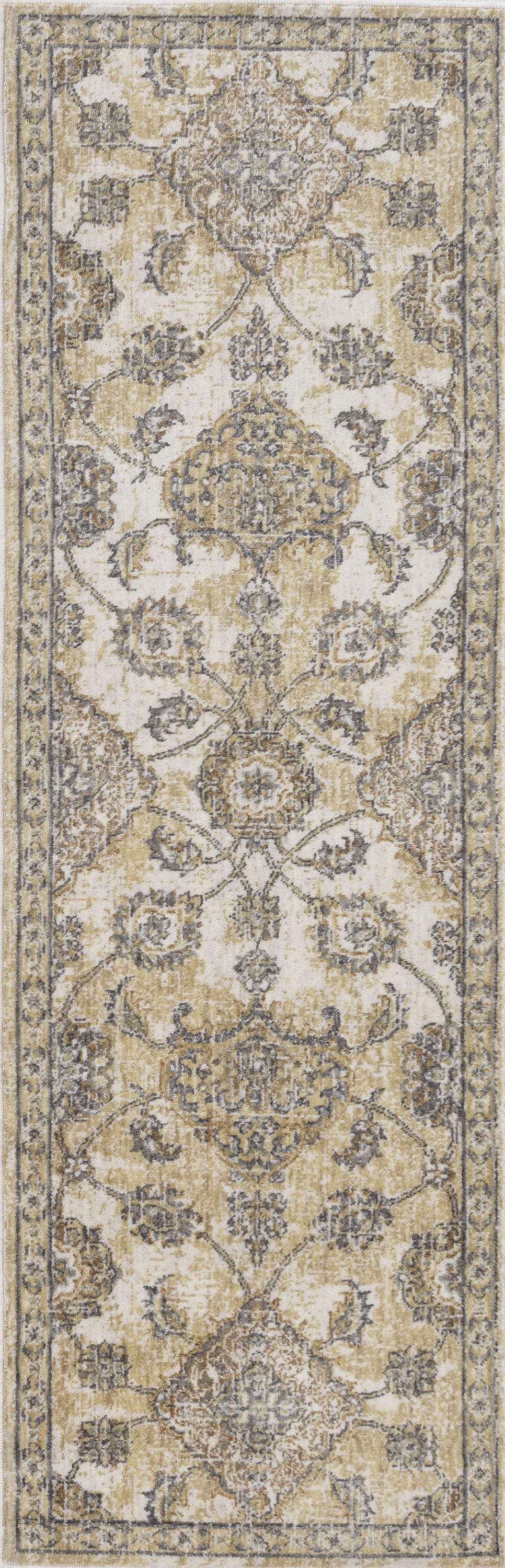2inches x 7inches Ivory Sand Floral Vine Wool Indoor Runner Rug