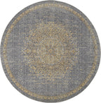 3inches x 5inches Slate Grey Medallion Bordered Wool Indoor Area Rug