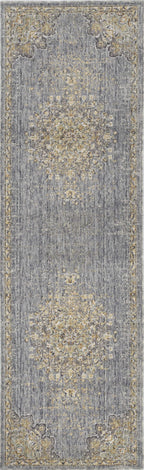 3inches x 5inches Slate Grey Medallion Bordered Wool Indoor Area Rug
