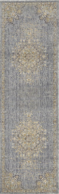 3inches x 5inches Slate Grey Medallion Bordered Wool Indoor Area Rug