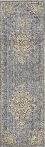 3inches x 5inches Slate Grey Medallion Bordered Wool Indoor Area Rug