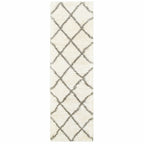 2inches x 8inches Ivory and Gray Geometric Lattice Runner Rug
