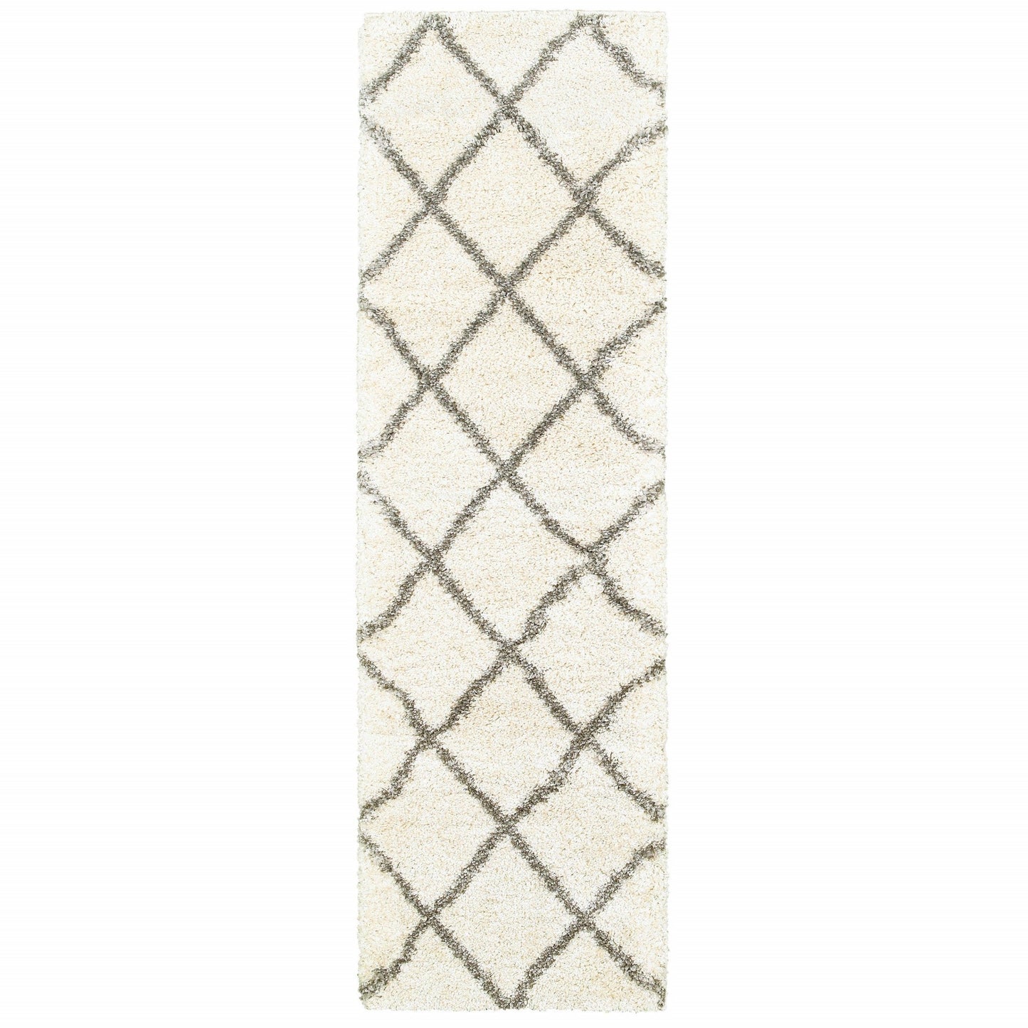 2inches x 8inches Ivory and Gray Geometric Lattice Runner Rug
