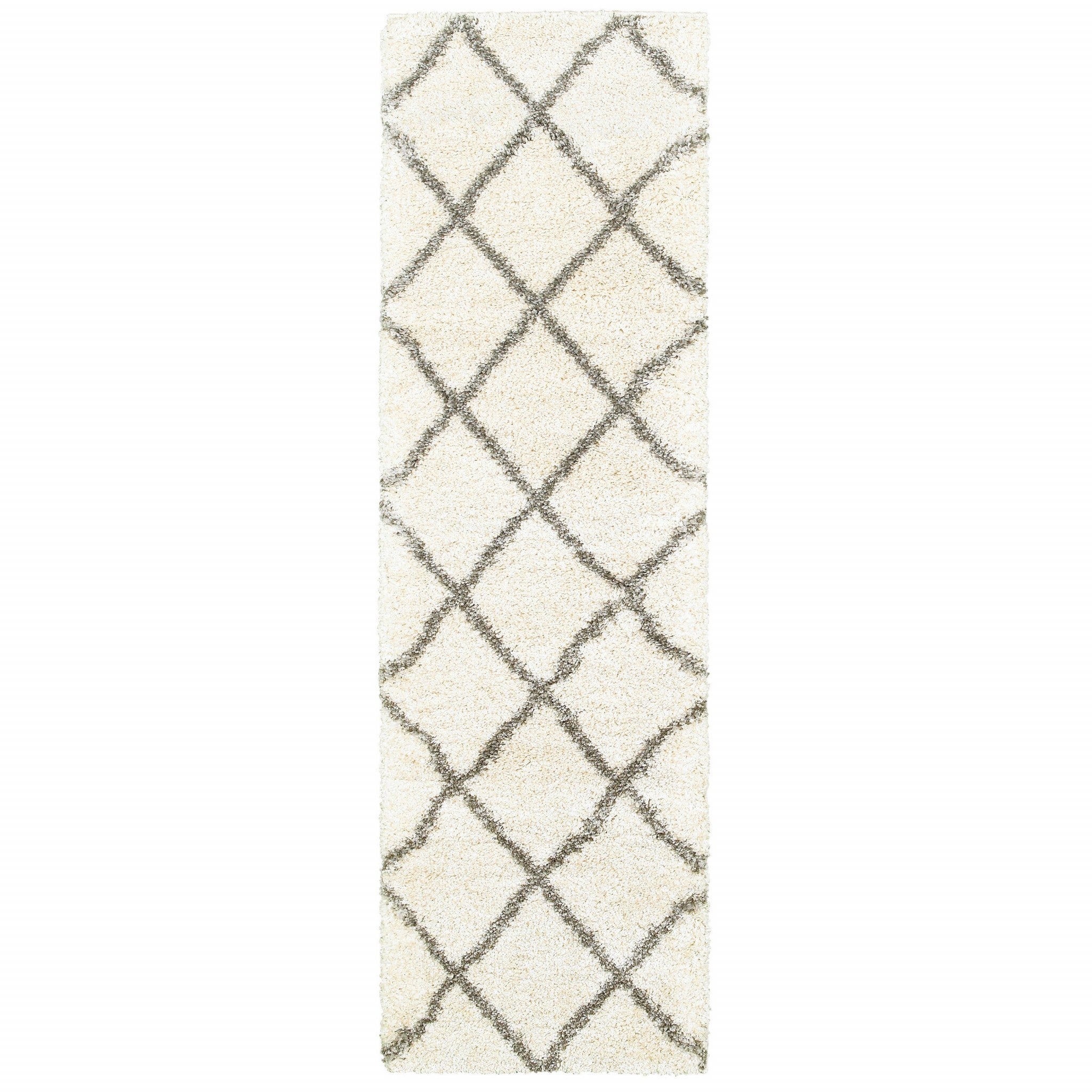 2inches x 8inches Ivory and Gray Geometric Lattice Runner Rug