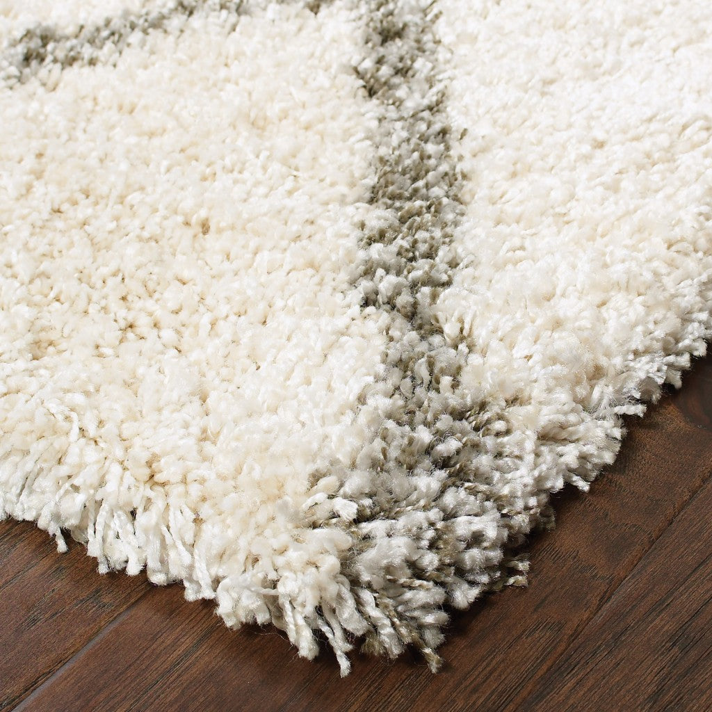2inches x 8inches Ivory and Gray Geometric Lattice Runner Rug