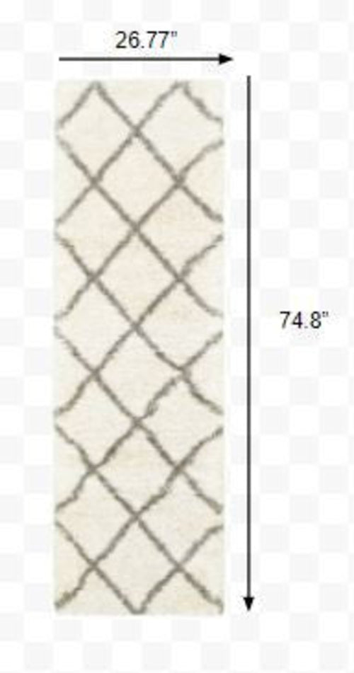 2inches x 8inches Ivory and Gray Geometric Lattice Runner Rug