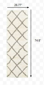 2inches x 8inches Ivory and Gray Geometric Lattice Runner Rug