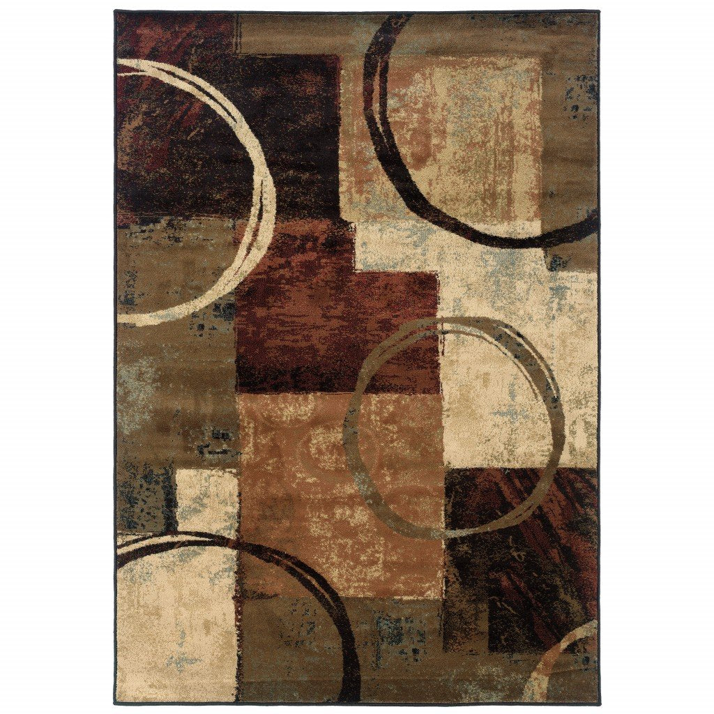 8inches x 11inches Brown and Black Abstract Geometric Area Rug