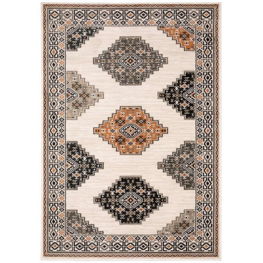 4inches x 6inches Abstract Ivory and Gray Geometric Indoor Area Rug