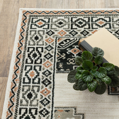 4inches x 6inches Abstract Ivory and Gray Geometric Indoor Area Rug