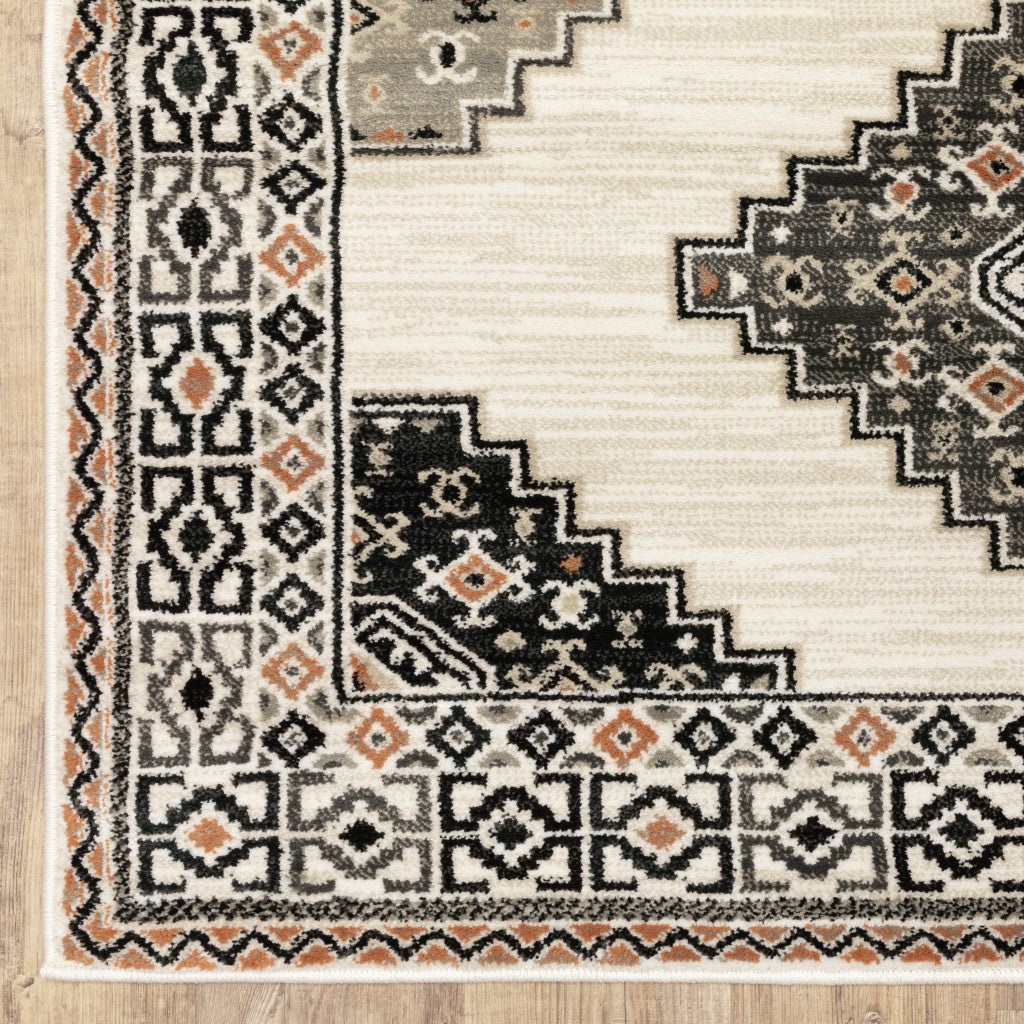 5inches x 7inches Abstract Ivory and Gray Geometric Indoor Area Rug