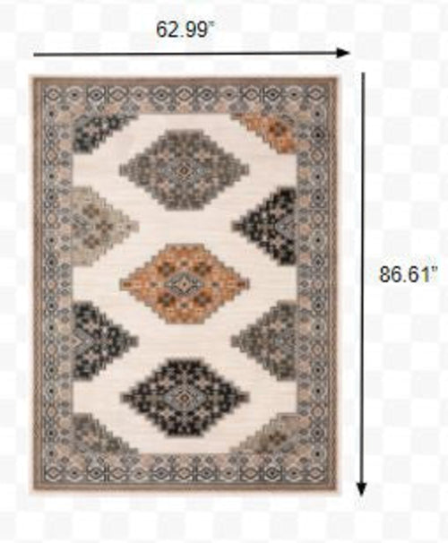 5inches x 7inches Abstract Ivory and Gray Geometric Indoor Area Rug