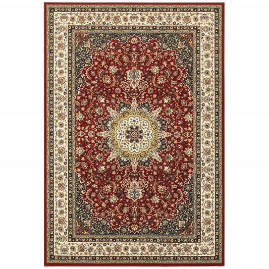3inches x 6inches Red Ivory Machine Woven Oriental Indoor Area Rug