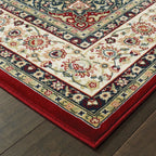 3inches x 6inches Red Ivory Machine Woven Oriental Indoor Area Rug