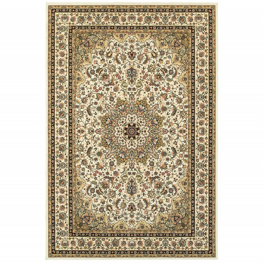 3inches x 6inches Ivory Beige Machine Woven Oriental Indoor Area Rug