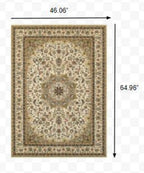 3inches x 6inches Ivory Beige Machine Woven Oriental Indoor Area Rug