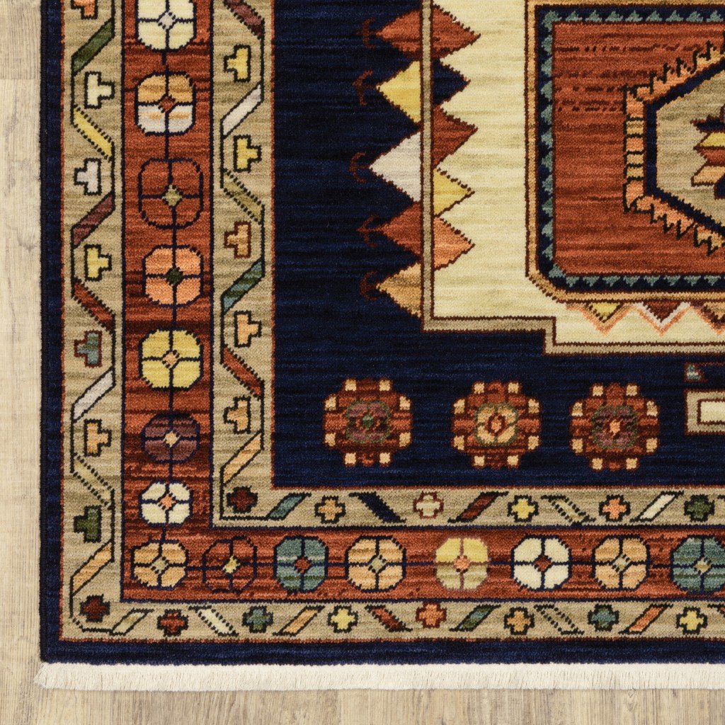 12inches Blue Red Machine Woven Medallions Indoor Runner Rug