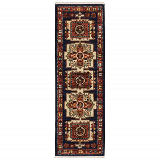 12inches Red Blue Machine Woven Oriental Indoor Runner Rug
