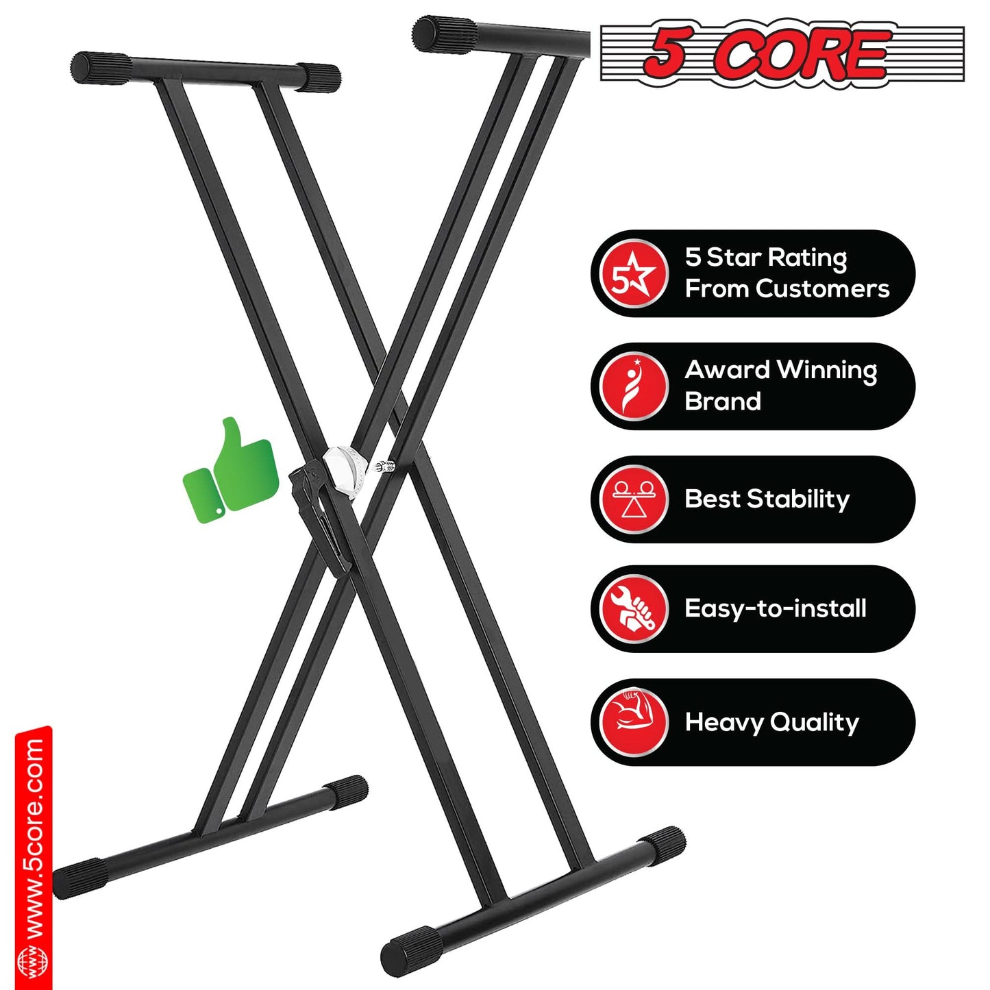 5Core Keyboard Stand Double X Style Adjustable Piano Riser For 49 To